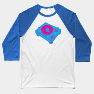 Turntable (Magenta Lines + Blue Bolt Drop Shadow) Analog / Music Baseball T-Shirt